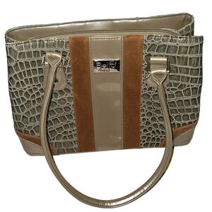 Beijo Purse cute handbag green snake skin brown suede crea womens shoulder bag